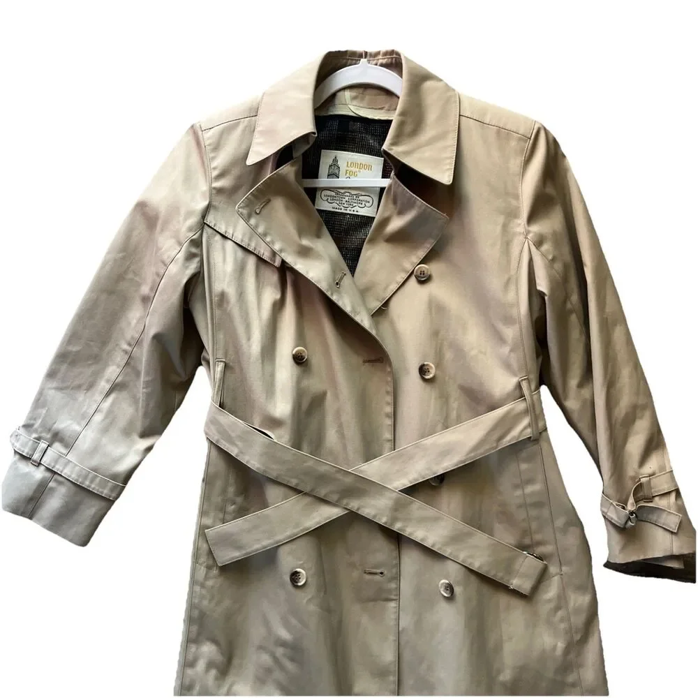 Vintage Women's Heavy London Fog Light Brown Trench Coat 4 Petite Overcoat - Picture 3 of 6